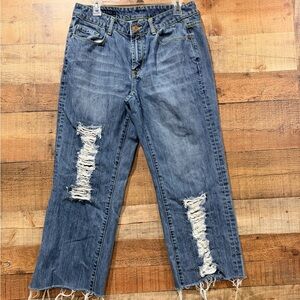 Seven7 Distressed Wide Leg Cropped Blue Jeans Size 14